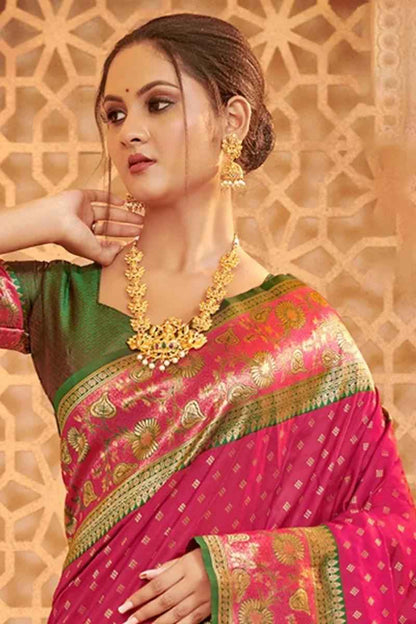 Magenta Silk Brocade Saree | EZB SI04 BWAFR5015