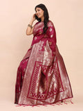 Magenta Banarasi silk Saree With Blouse Piece - EZBER