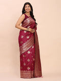 Magenta Banarasi silk Saree With Blouse Piece - EZBER