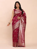 Magenta Banarasi silk Saree With Blouse Piece - EZBER