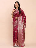 Magenta Banarasi silk Saree With Blouse Piece - EZBER
