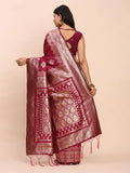 Magenta Banarasi silk Saree With Blouse Piece - EZBER