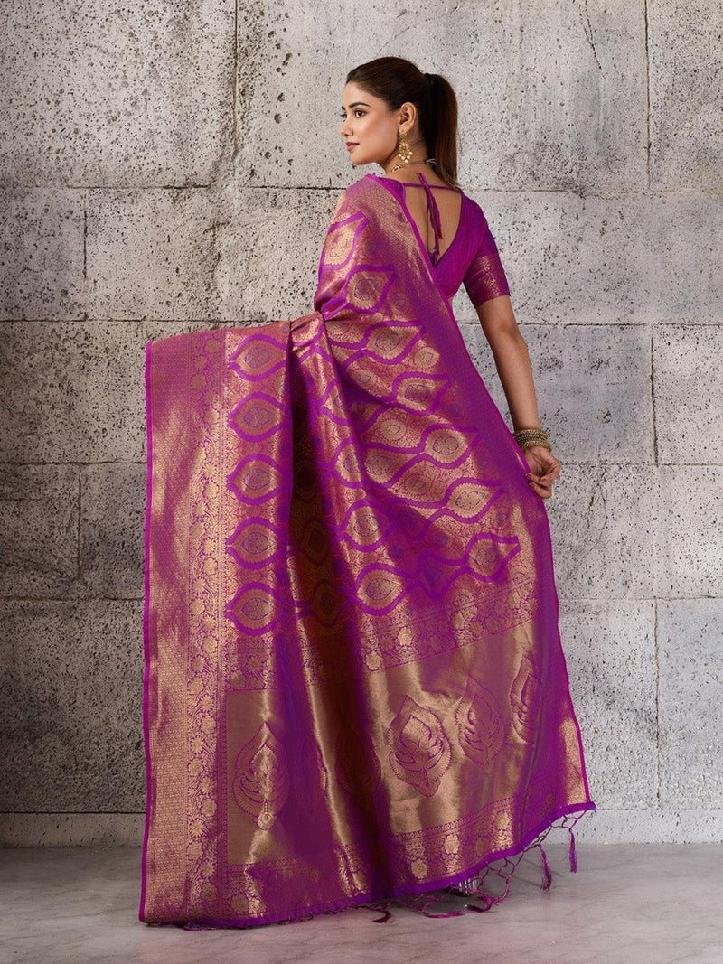 Magenta Kanjivaram Silk Blend Brocade Saree | EZB SI04 SUPRS1006 - EZBER