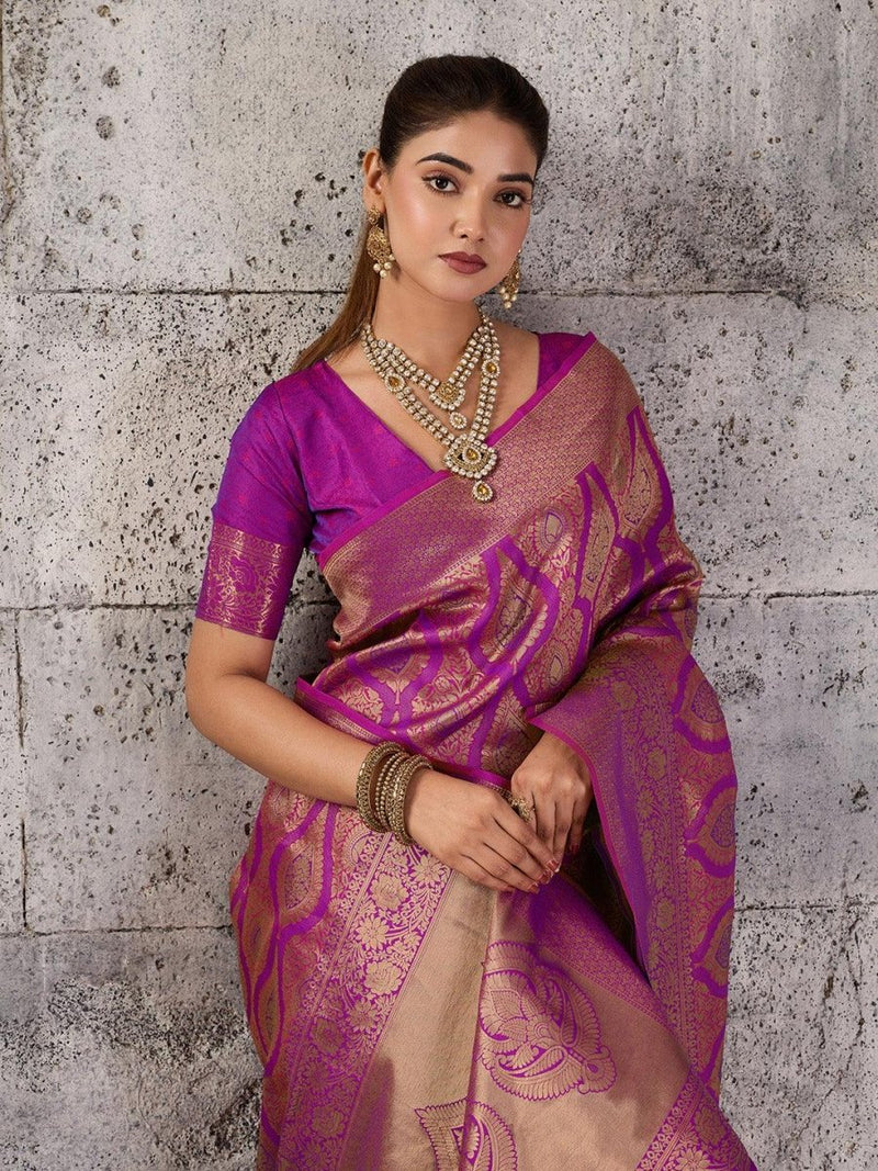 Magenta Kanjivaram Silk Blend Brocade Saree | EZB SI04 SUPRS1006 - EZBER