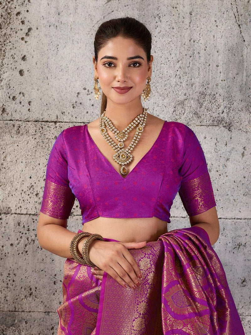 Magenta Kanjivaram Silk Blend Brocade Saree | EZB SI04 SUPRS1006 - EZBER