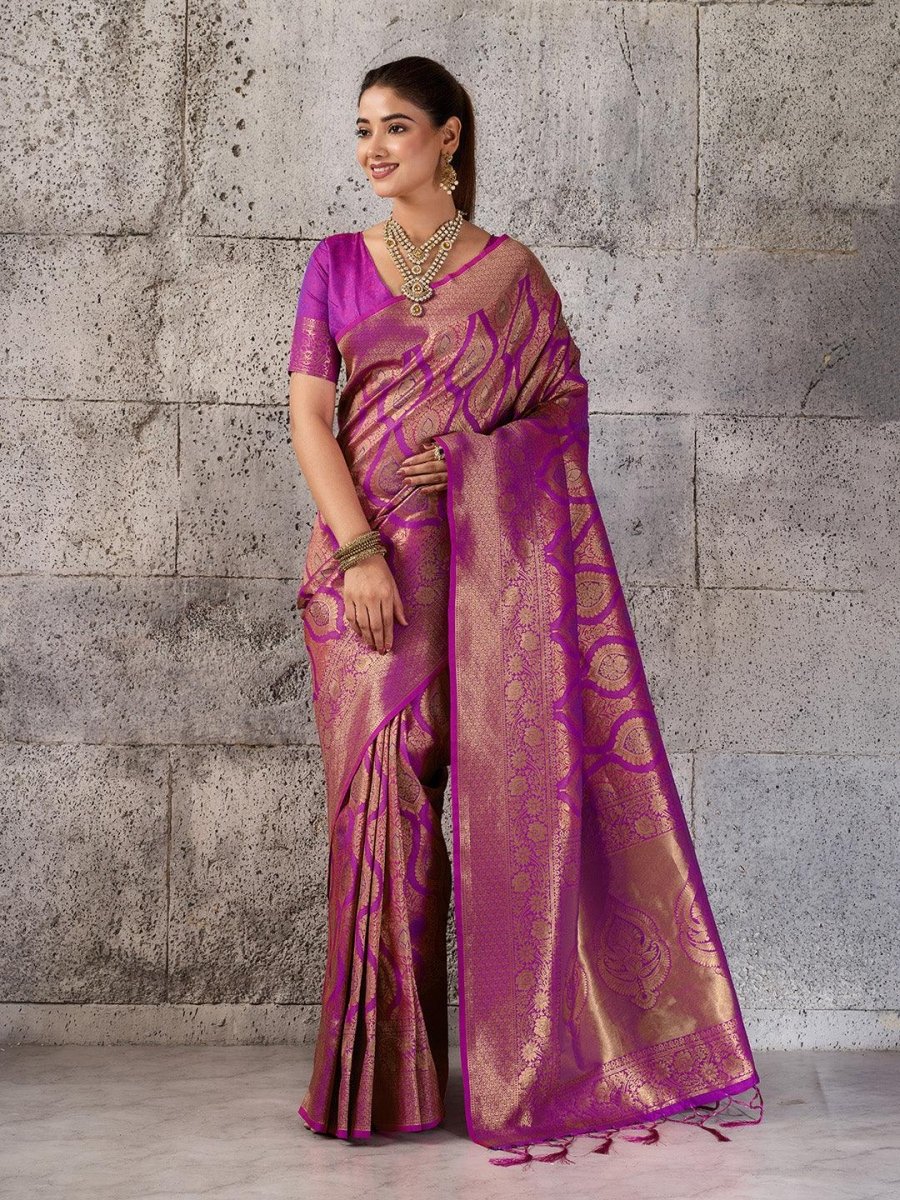 Magenta Kanjivaram Silk Blend Brocade Saree | EZB SI04 SUPRS1006 - EZBER