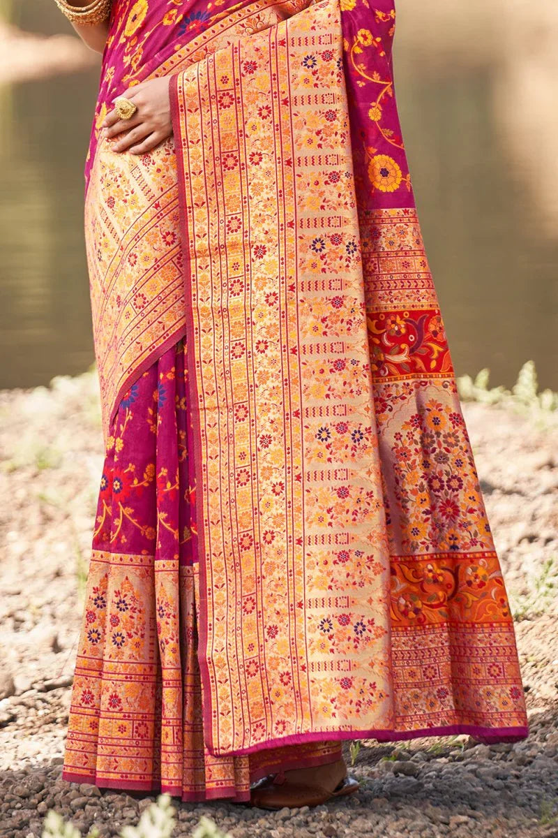 Magenta Pink Kalamkari Saree - EZBER