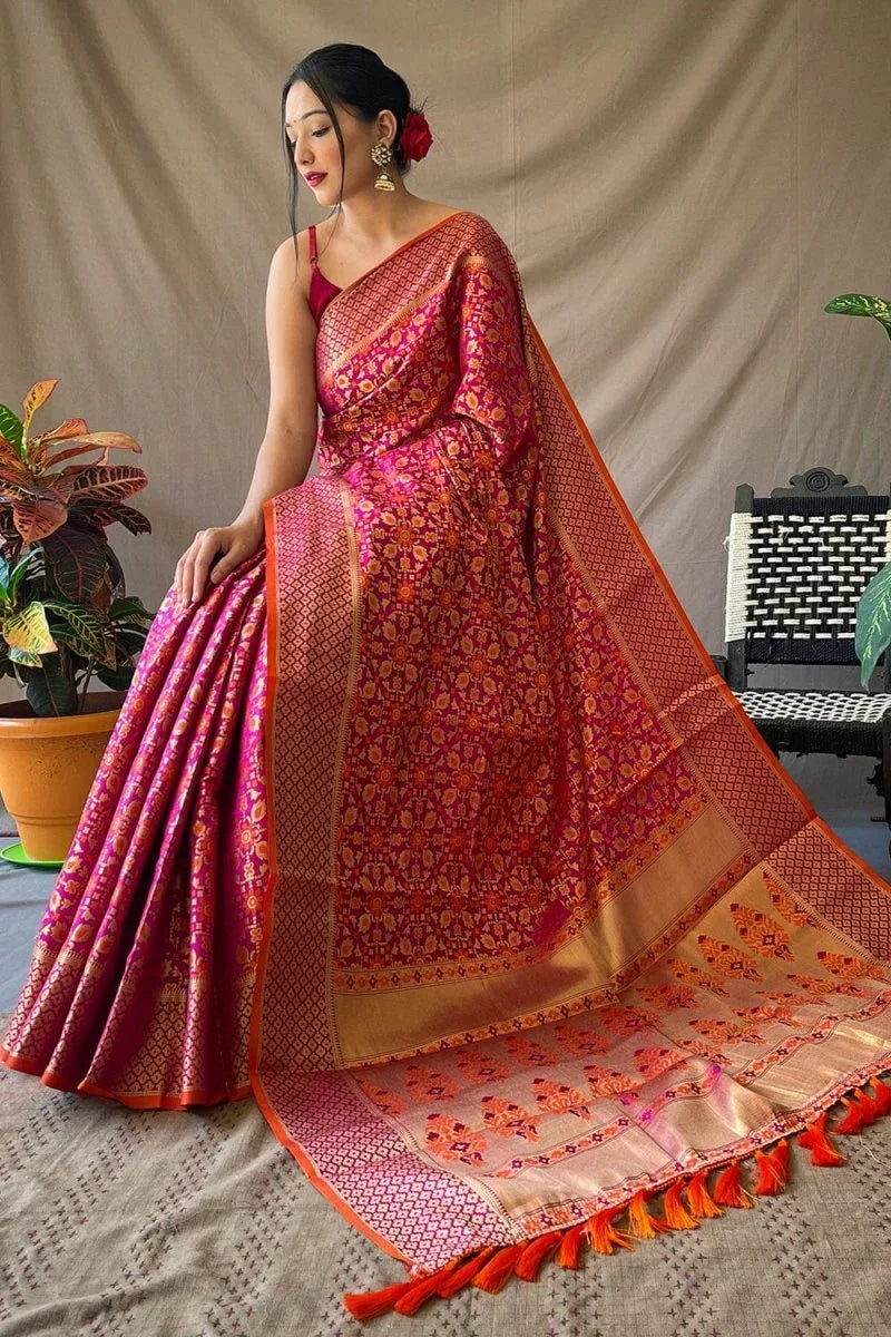 Magenta Pink Patola Saree - EZBER