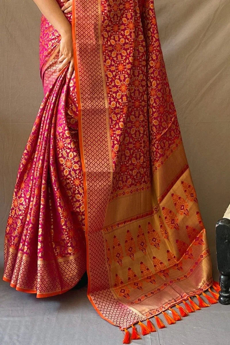 Magenta Pink Patola Saree - EZBER