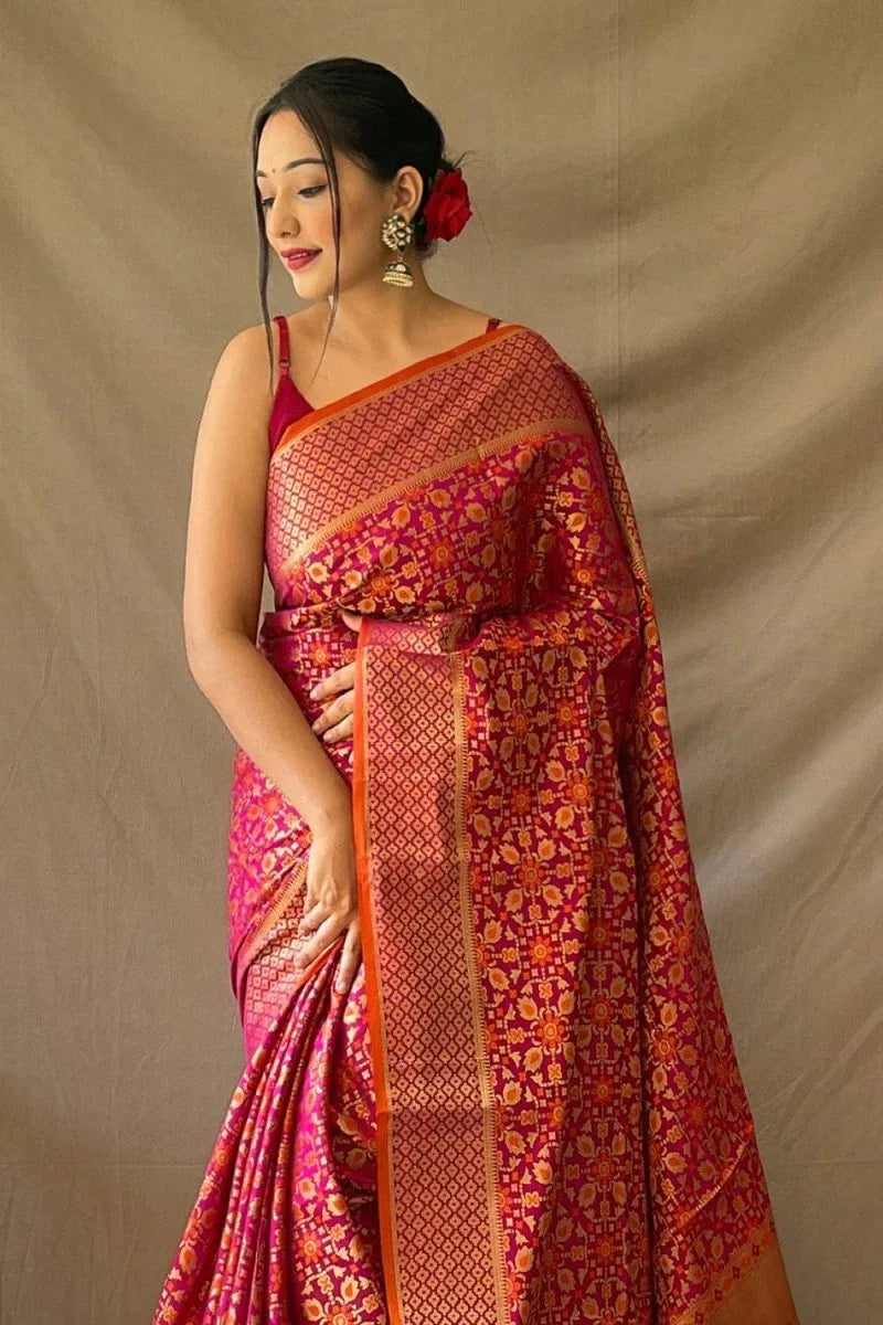 Magenta Pink Patola Saree - EZBER