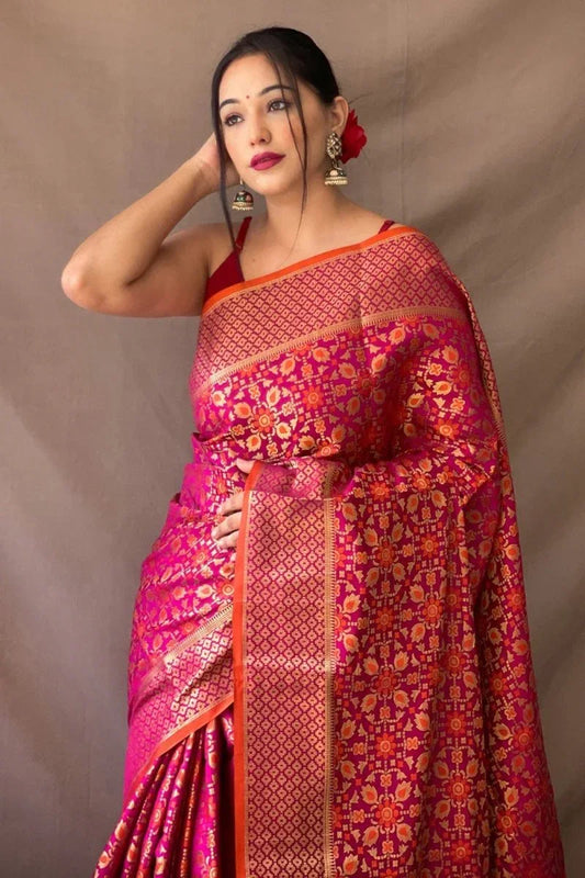 Magenta Pink Patola Saree - EZBER