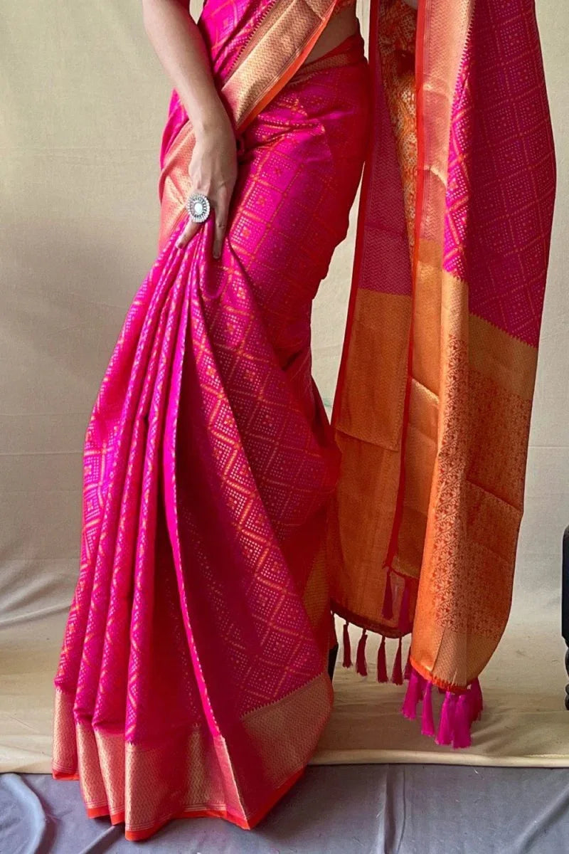 Magenta Pink Patola Saree - EZBER