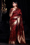 Mahogany Maroon Banarasi Saree - EZBER