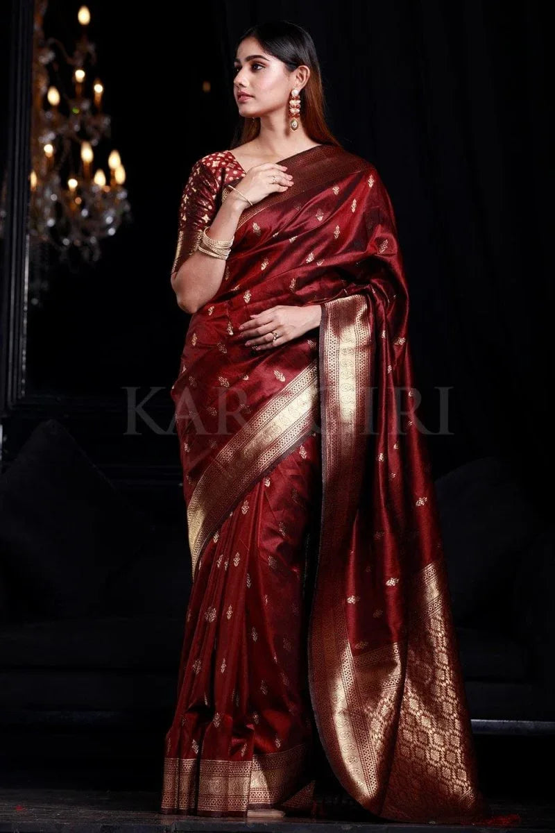 Mahogany Maroon Banarasi Saree - EZBER