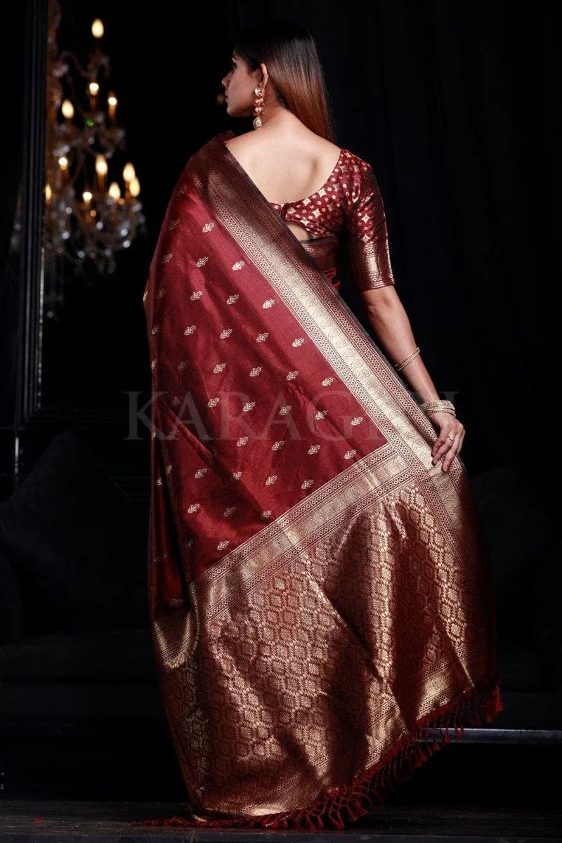 Mahogany Maroon Banarasi Saree - EZBER