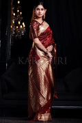 Mahogany Maroon Banarasi Saree - EZBER