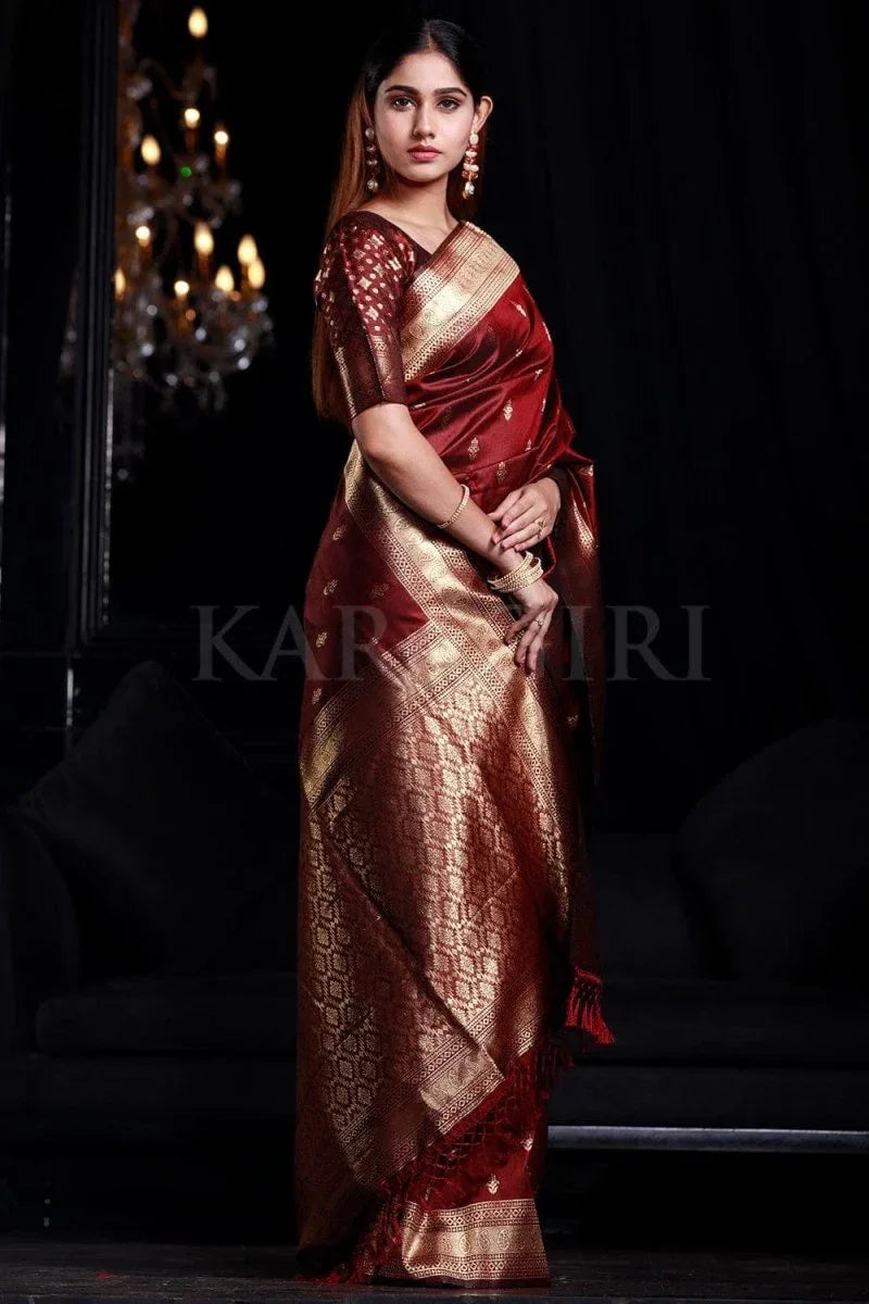 Mahogany Maroon Banarasi Saree - EZBER