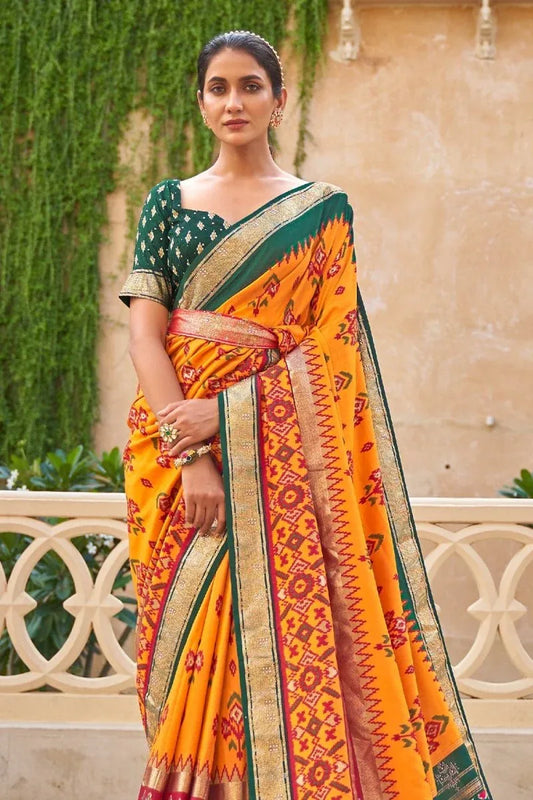 Marigold Yellow Patola Saree - EZBER