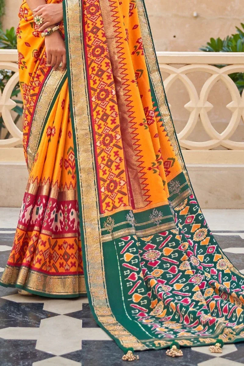 Marigold Yellow Patola Saree - EZBER