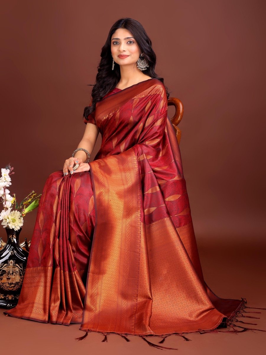 Maroon Banarasi Silk Brocade Saree | EZB SI04 ASPAL2003 - EZBER