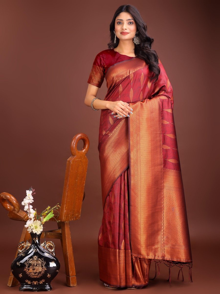 Maroon Banarasi Silk Brocade Saree | EZB SI04 ASPAL2003 - EZBER