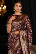Maroon Banarasi Silk Saree With Blouse Piece - EZBER