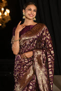 Maroon Banarasi Silk Saree With Blouse Piece - EZBER