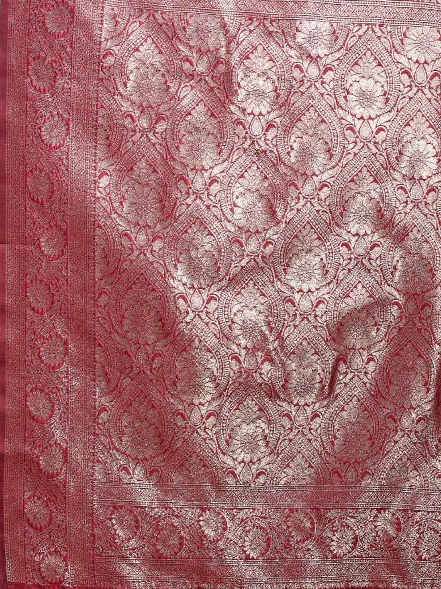 Maroon Banarasi Silk Saree With Blouse Piece - EZBER