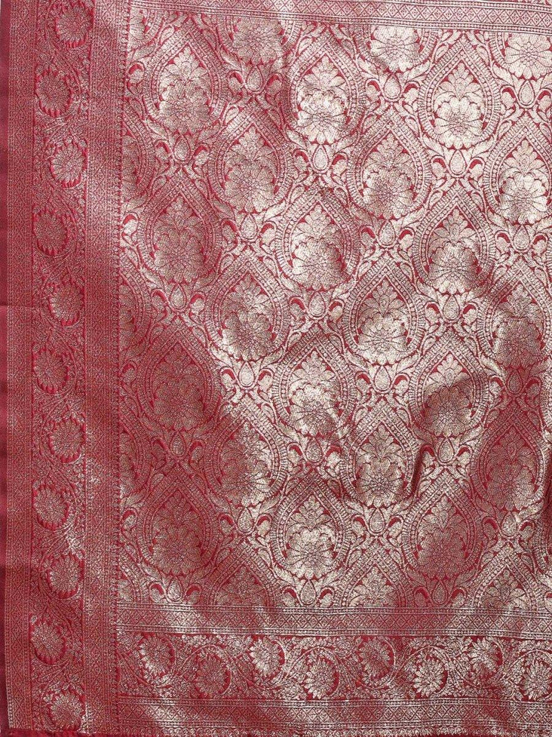 Maroon Banarasi Silk Saree With Blouse Piece - EZBER