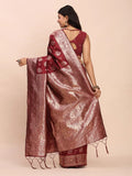 Maroon Banarasi silk Saree With Blouse Piece - EZBER