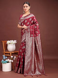 Maroon Banarasi Silk Saree With Blouse Piece - EZBER