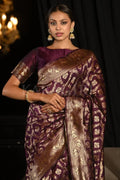 Maroon Banarasi Silk Saree With Blouse Piece - EZBER