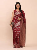 Maroon Banarasi silk Saree With Blouse Piece - EZBER