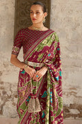 Maroon Green Dual Tone Patola Saree - EZBER