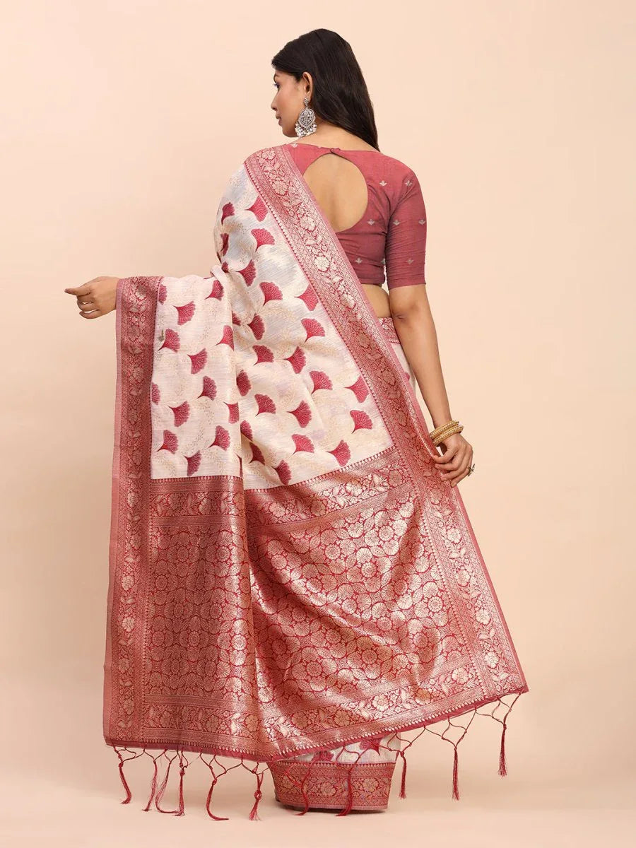 Maroon Linen Cotton Saree With Blouse Piece - EZBER