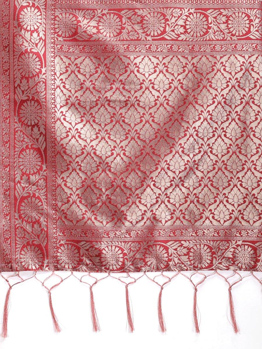 Maroon Linen Cotton Saree With Blouse Piece - EZBER