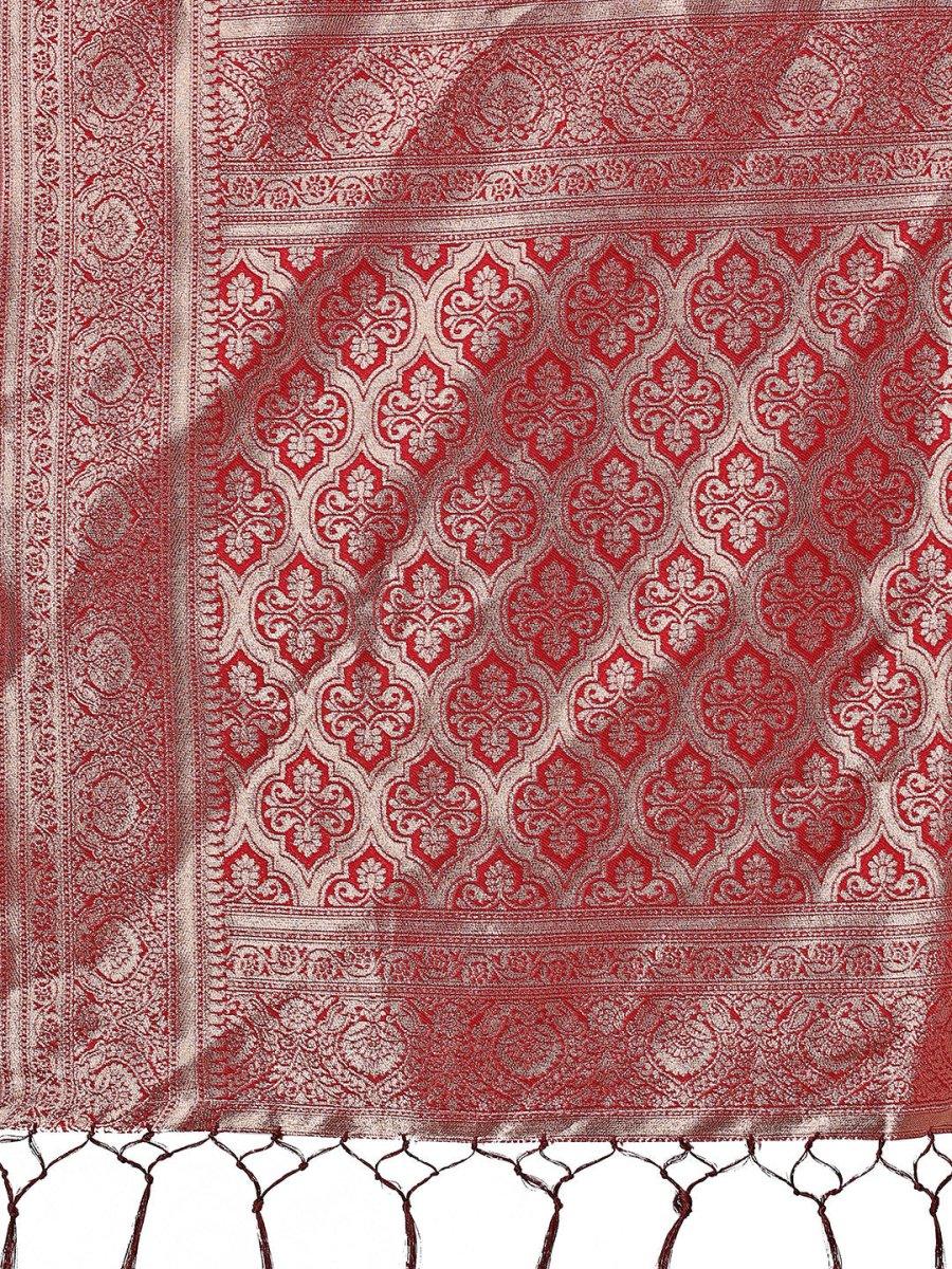 Maroon Linen Cotton Saree With Blouse Piece - EZBER