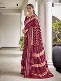 Maroon Mulmul Cottons Saree With Blouse Piece - EZBER