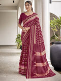 Maroon Mulmul Cottons Saree With Blouse Piece - EZBER