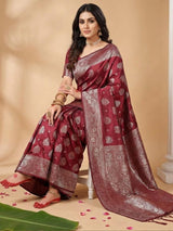 Maroon Silk Blend Handloom Saree | EZB SI04 SRADY 2004