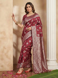 Maroon Silk Blend Handloom Saree | EZB SI04 SRADY 2004 - EZBER