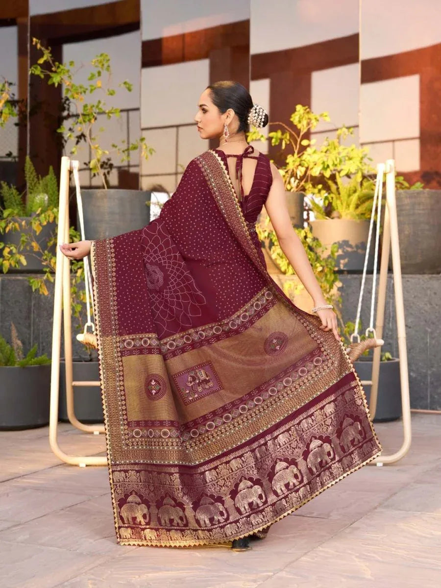 Maroon Silk Saree With Blouse Piece - EZBER