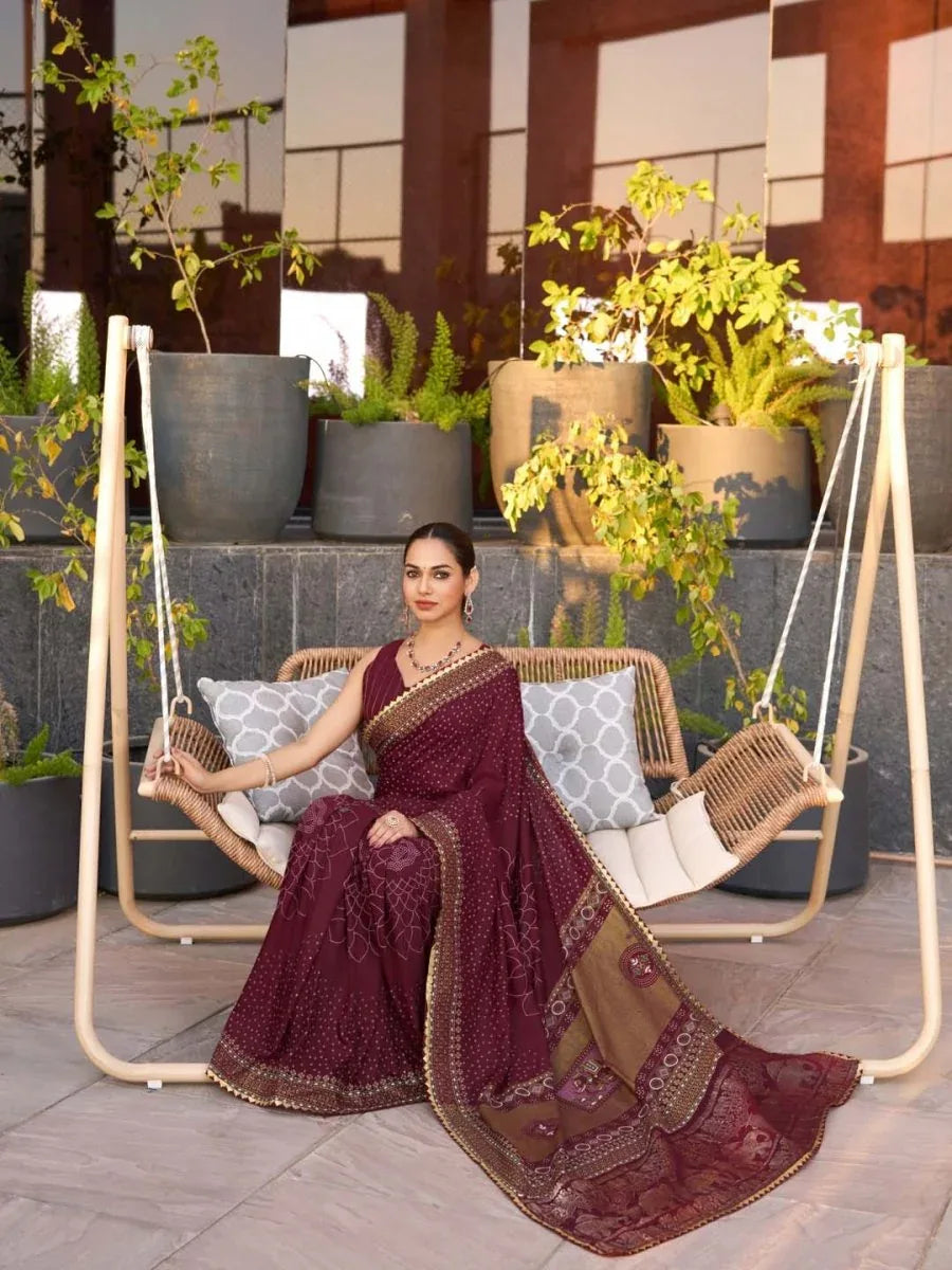 Maroon Silk Saree With Blouse Piece - EZBER