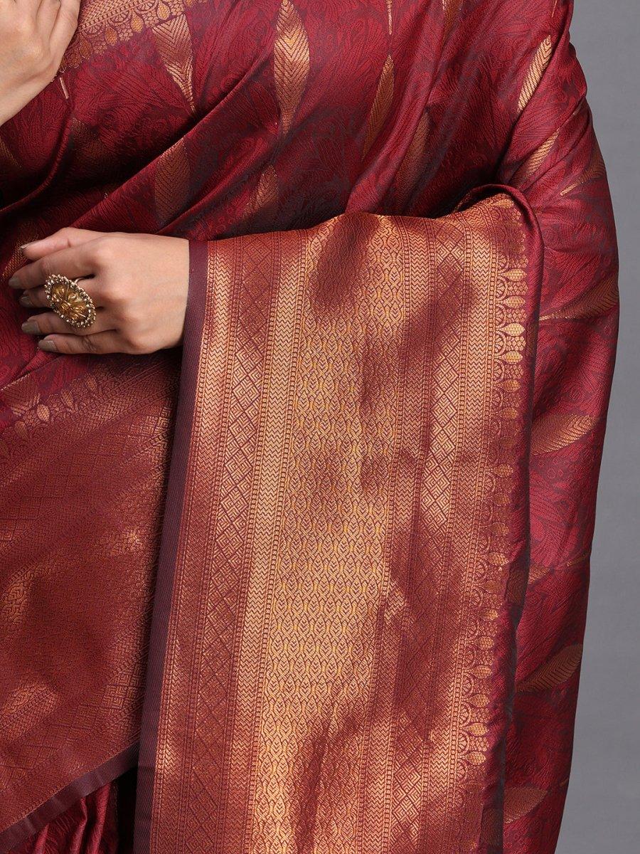 Maroon Silk Saree With Blouse Piece - EZBER