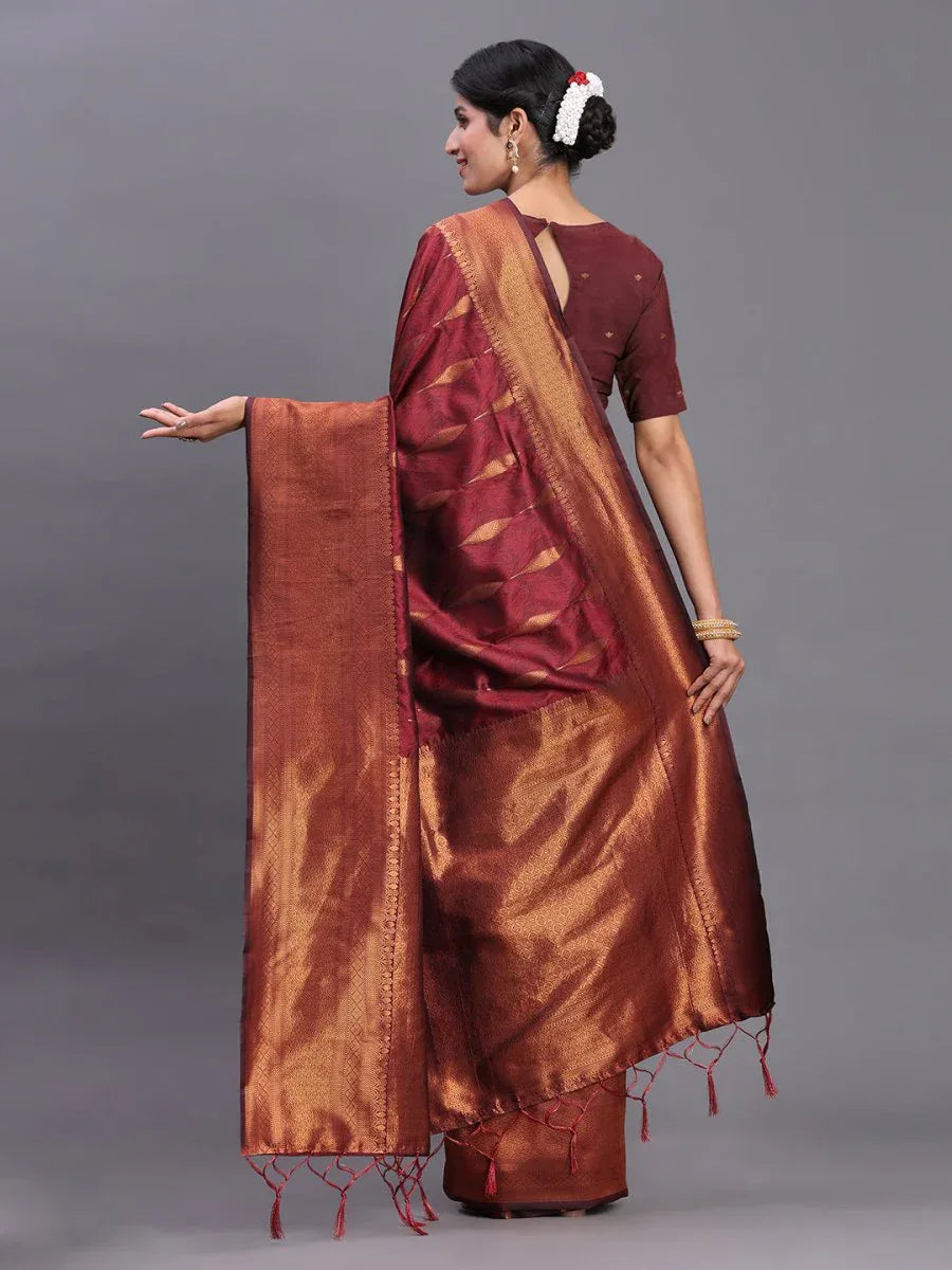 Maroon Silk Saree With Blouse Piece - EZBER