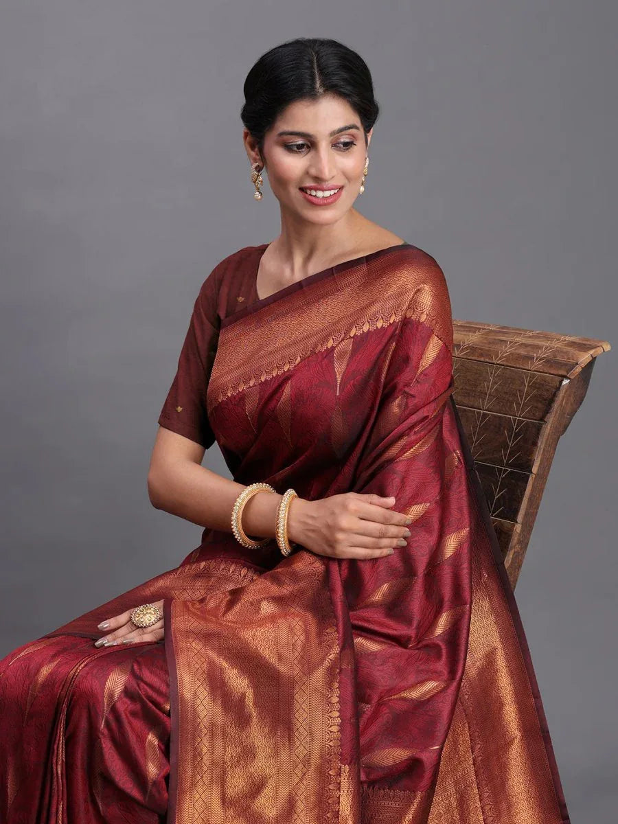 Maroon Silk Saree With Blouse Piece - EZBER