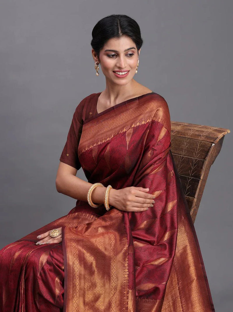 Maroon Silk Saree With Blouse Piece - EZBER