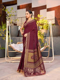 Maroon Silk Saree With Blouse Piece - EZBER