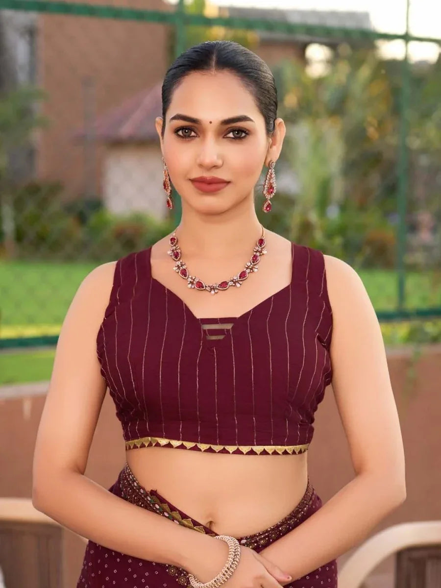 Maroon Silk Saree With Blouse Piece - EZBER