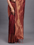 Maroon Silk Saree With Blouse Piece - EZBER